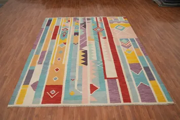 Vibrant Geometric Stripe Kilim Rug 8x10 Adds Color to Any Room