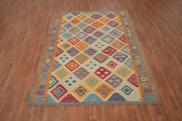 Vibrant Diamond Pattern Kilim Area Rug 6x8 for Bohemian Spaces