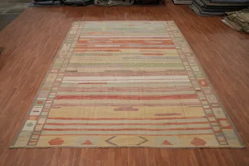 Striped Wool Kilim Flat Weave Large Rug 10x13