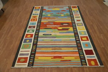 Tribal Wool Kilim Vegetable Dye Area Rug 7x10