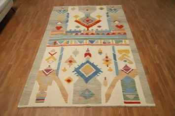 Vegetable Dye Wool Kilim Handwoven Area Rug 6x10