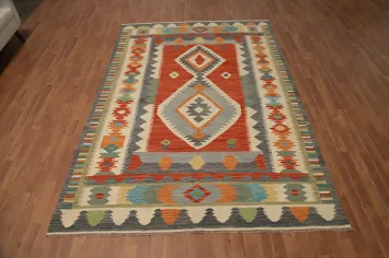 Vegetable Dye Kilim Flat Weave Area Rug 6x10