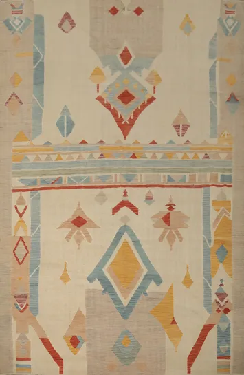 Geometric Kilim Vegetable Dye Area Rug 10x13