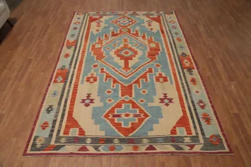 Vegetable Dye Wool Kilim Flat Weave Area Rug 7x10