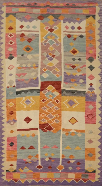 Southwestern Inspired Geometric Design Kilim Area Rug 5x8