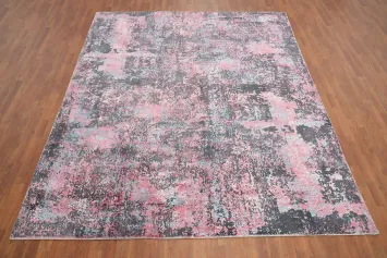 Contemporary Pink and Gray Abstract Rug 8x10 for a Sleek Living Room