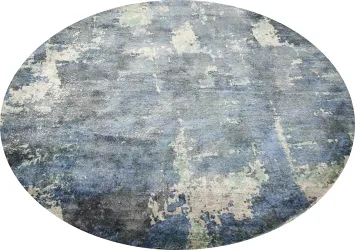 Elevate Your Space with This Elegant Round Blue Abstract Rug 7x7