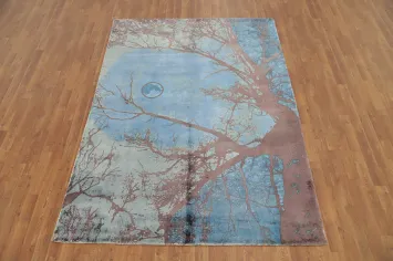 Elegant Tree Silhouette Area Rug 6x8 with Soft Blue Charm