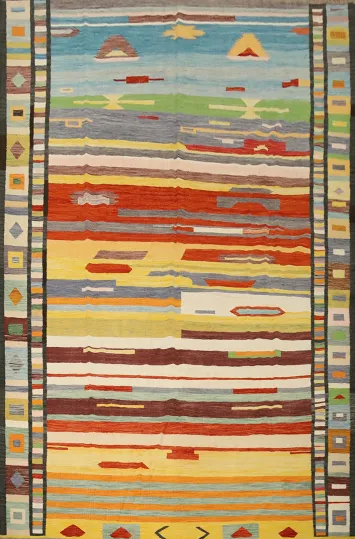 Vibrant Kilim Area Rug 10x13 A Feast of Rich Color Stripes