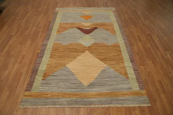 Contemporary Geometric Kilim Area Rug 5x8 in Warm Natural Colors