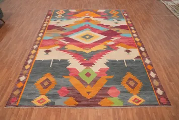 Geometric Kilim Vegetable Dye Area Rug 10x13