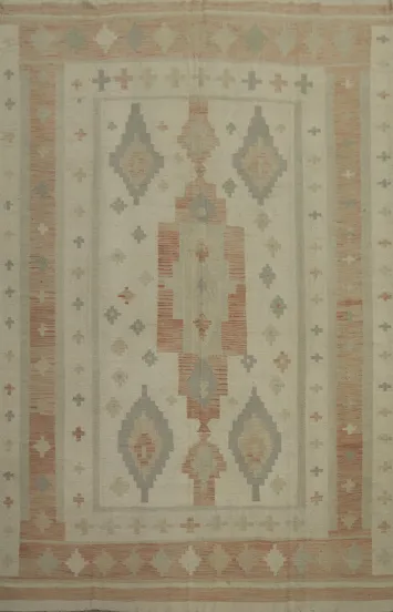 Geometric Wool Kilim Vegetable Dye Area Rug 8x11