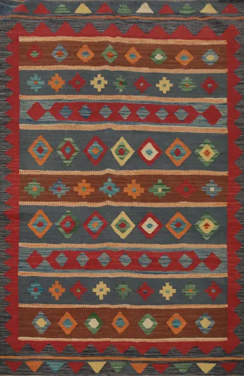 Geometric Wool Kilim Vegetable Dye Rug 4x6