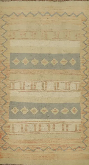 Nomadic Wool Geometric Kilim Vegetable Dye Rug 3x5