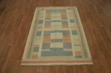 Geometric Wool Kilim Handwoven Rug 4x6