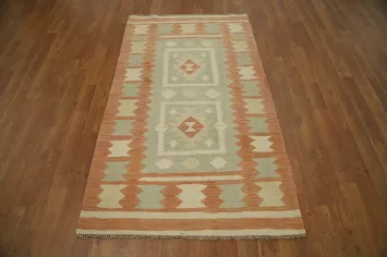 Southwestern Geometric Kilim Rug 3x5 with Warm Earth Tones