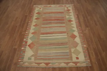 Earthy Tones with Geometric Charm Handwoven Kilim Rug 4x6