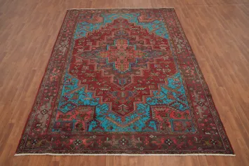 Geometric Wool Red Heriz Persian Area Rug 8x11