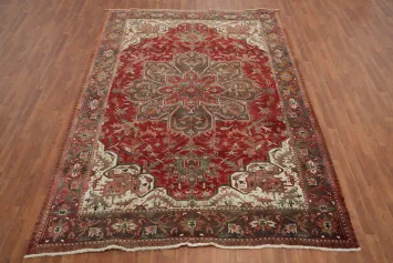Floral Red Heriz Persian Vegetable Dye Rug 8x10