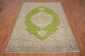 Distressed Green Tabriz Persian Area Rug 8x11