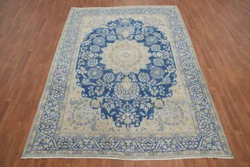 Blue Floral Kerman Vegetable Dye Persian Area Rug 7x10