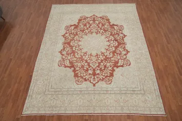 Orange Wool Floral Kerman Vegetable Dye Persian Rug 10x13