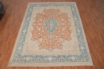 Orange Wool Floral Kerman Persian Area Rug 10x13