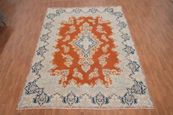 Orange Floral Wool Kerman Persian Area Rug 10x13