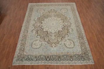 Brown Wool Medallion Kerman Large Persian Rug 10x13