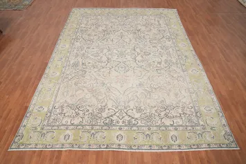 Distressed Wool Floral Tabriz Persian Large Rug 10x13