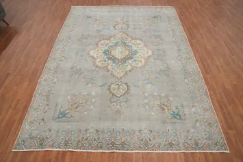 Distressed Wool Gray Tabriz Persian Area Rug 9x12