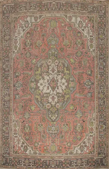 Vintage Pink Wool Tabriz Persian Area Rug 10x13