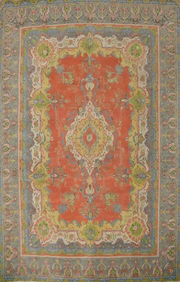 Orange Wool Medallion Tabriz Persian Area Rug 10x13