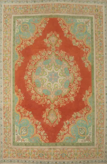 Orange Wool Medallion Tabriz Persian Area Rug 10x13