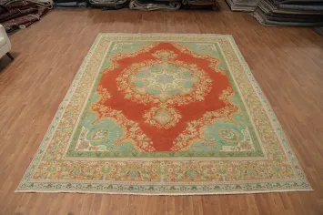 Orange Wool Medallion Tabriz Persian Area Rug 10x13