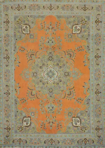 Orange Wool Medallion Tabriz Persian Large Rug 10x13