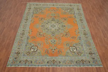 Orange Wool Medallion Tabriz Persian Large Rug 10x13