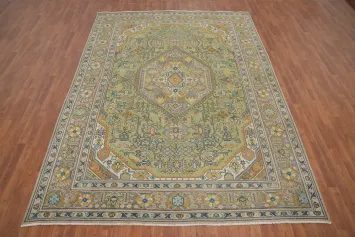 Green Geometric Wool Tabriz Persian Area Rug 8x11