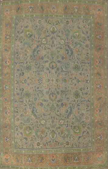 Distressed Wool Floral Tabriz Persian Large Rug 10x13