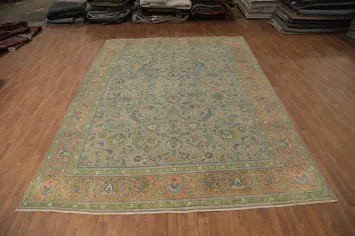 Distressed Wool Floral Tabriz Persian Large Rug 10x13