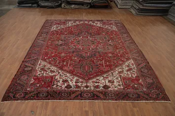 Vintage Red Heriz Vegetable Dye Persian Area Rug 10x13