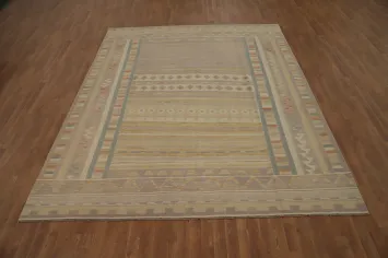 Geometric Vegetable Dye Kilim Flat Weave Area Rug 8x10