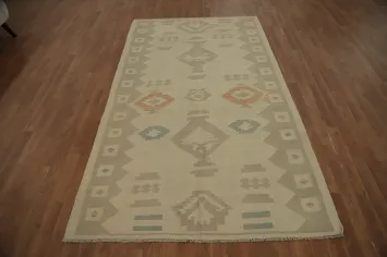 Vegetable Dye Wool Kilim Flat Weave Area Rug 5x8