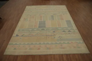 Vegetable Dye Geometric Kilim Flat Weave Area Rug 9x12