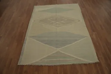 Modern Wool Geometric Kilim Vegetable Dye Rug 5x6