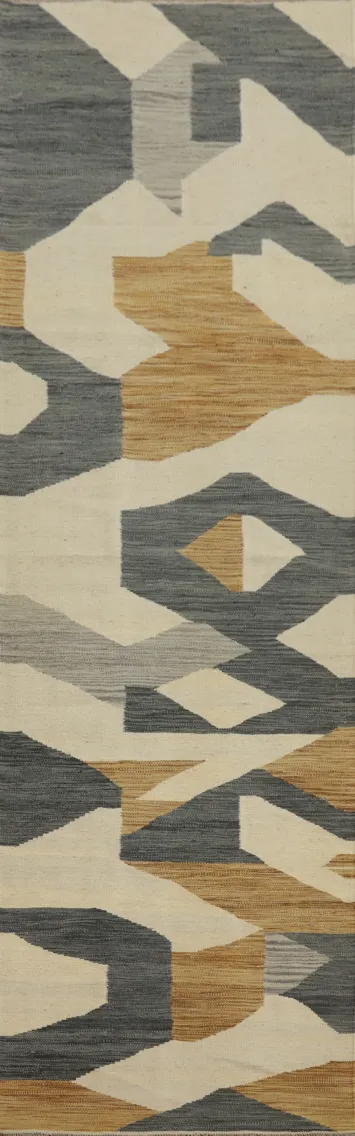 Modern Kilim Runner Rug 3x12 with Neutral Tones for Elegant Spaces