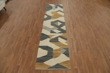 Modern Kilim Runner Rug 3x12 with Neutral Tones for Elegant Spaces