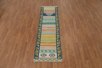 Vegetable Dye Wool Kilim Handwoven Runner Rug 2x8