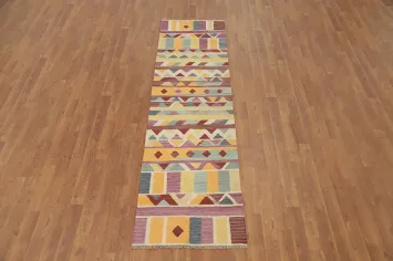 Geometric Kilim Vegetable Dye Runner Rug 2x8