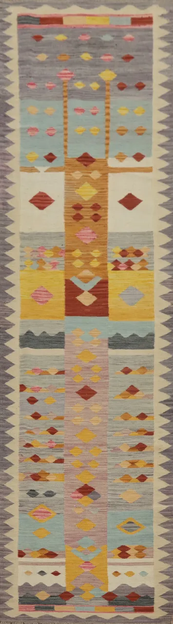 Geometric Kilim Vegetable Dye Runner Rug 3x11
